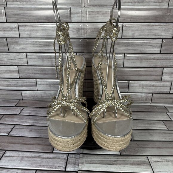 PAIGE Women's Braided Metallic Ankle-Strap Platform Espadrilles Sandals‎ Size 10 - Picture 2 of 8
